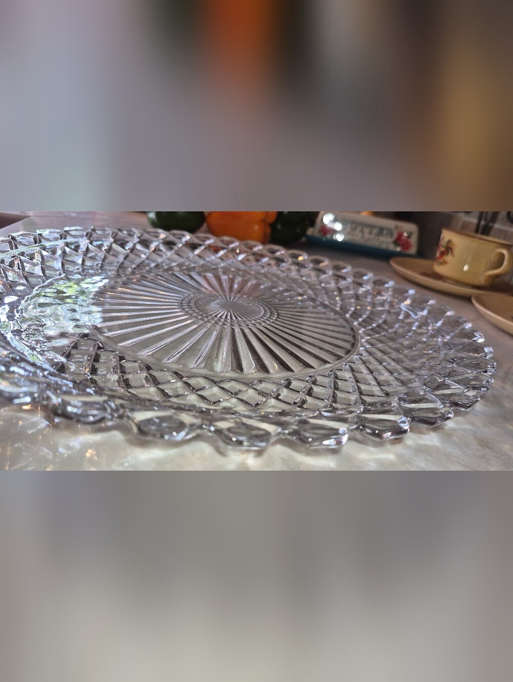 Vintage Clear Glass Serving Platter/Plate in "Waterford" Or Waffle Pattern - Picture 3 of 5